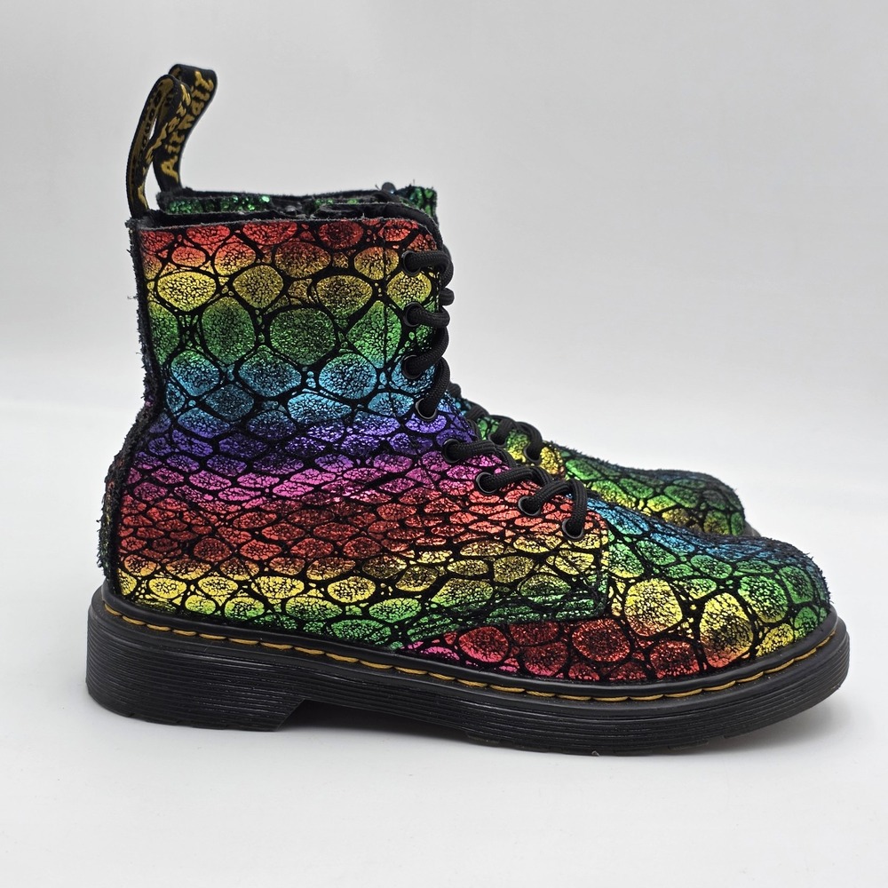 Dr Martens Kids 1460 Pascal‎ Rainbow Girls Size 2 Youth Combat Style Boots
